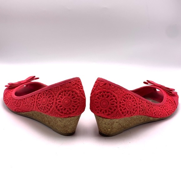 American Eagle Pink Peep Toe Crochet Cork Wedges - Picture 9 of 14